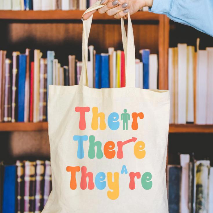There Their They'Re English Class Grammar Joke Teacher Canvas Tote Bag, English Teacher Tote Bags, funny gift