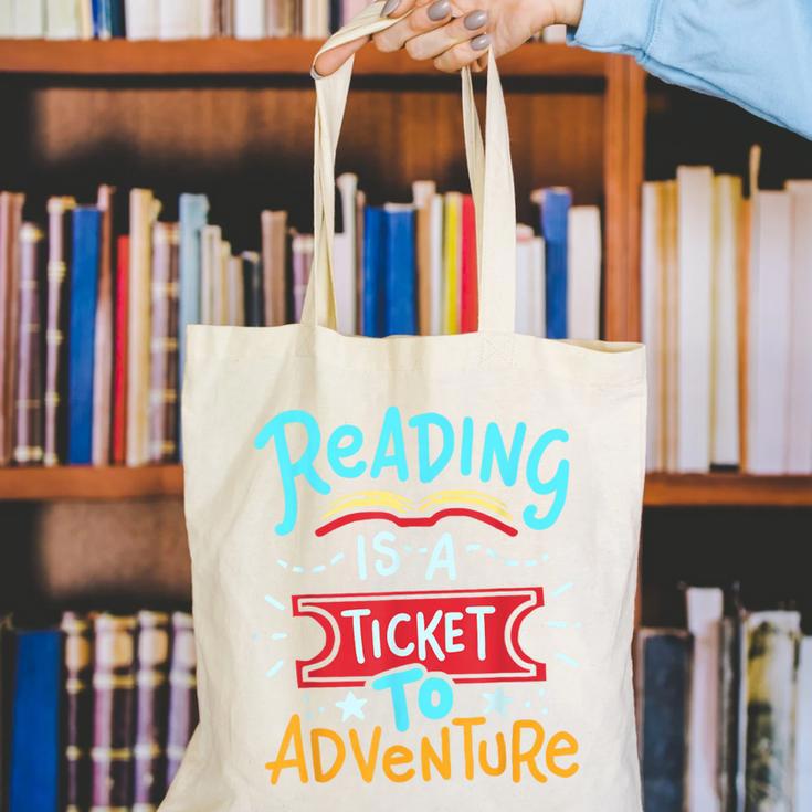 Reading Adventure Library Student Teacher Book Canvas Tote Bag, funny gift