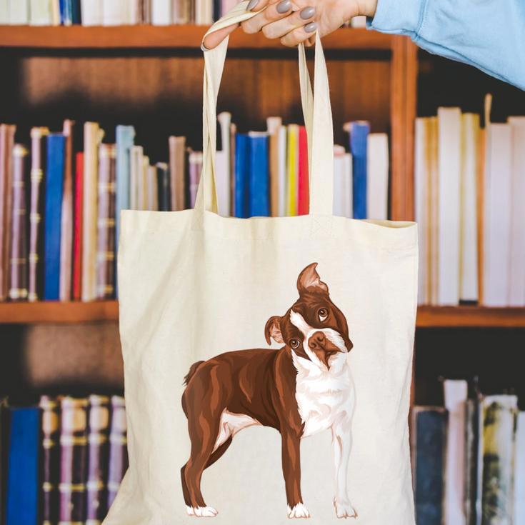 Red Boston Terrier Dog Canvas Tote Bag, funny gift