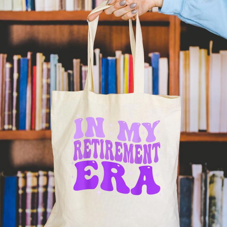 In My Retirement Era Groovy Retired Teacher 2025 Women Canvas Tote Bag, Groovy Teacher Tote Bags, funny gift