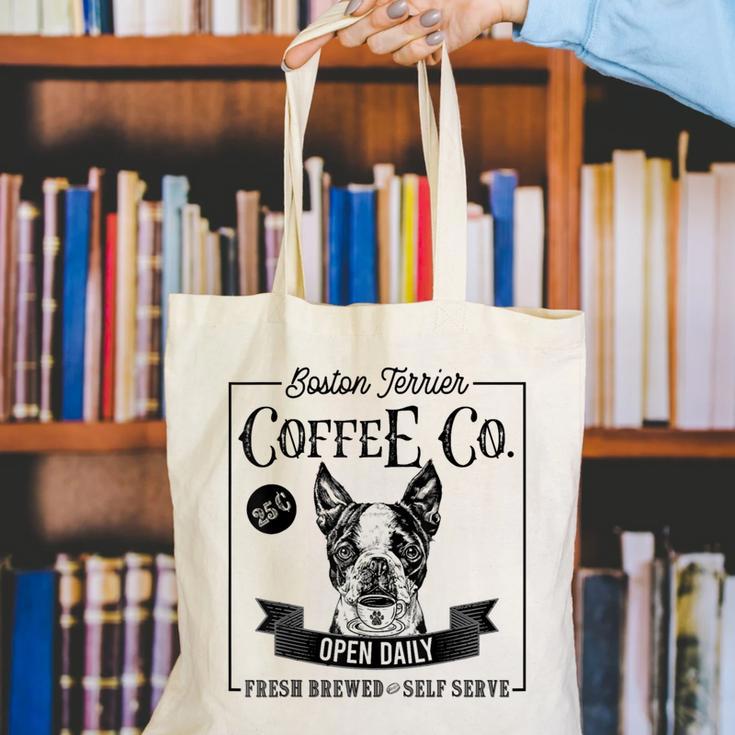 Retro Boston Terrier Coffee Dog Mom Coffee Lover Canvas Tote Bag, Boston Terrier Mom Tote Bags, funny gift