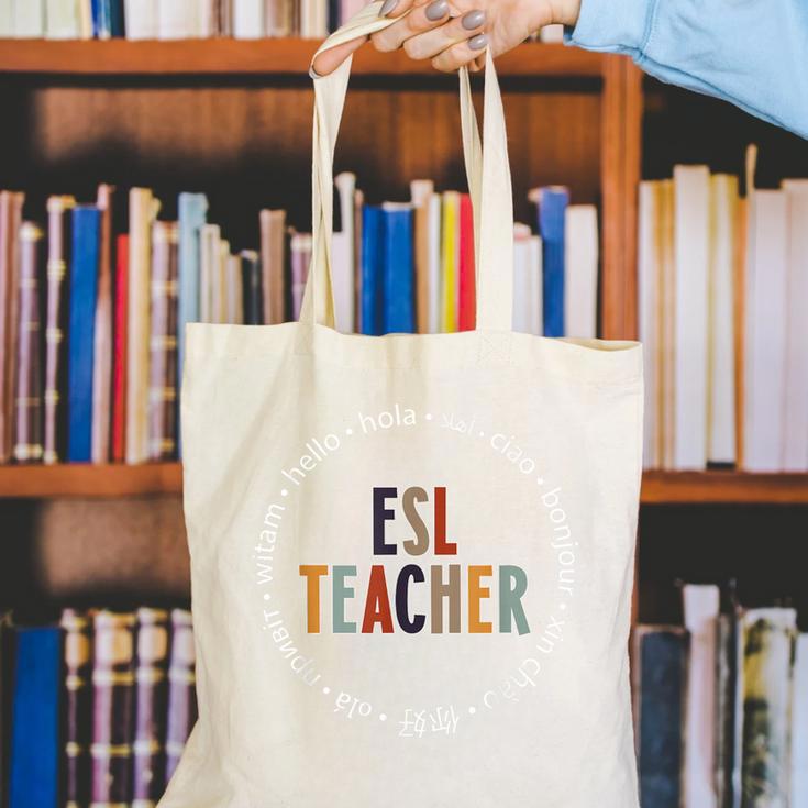 Retro ESL Teacher Teach Multilingual Learners Team Canvas Tote Bag, Esl Teacher Tote Bags, funny gift