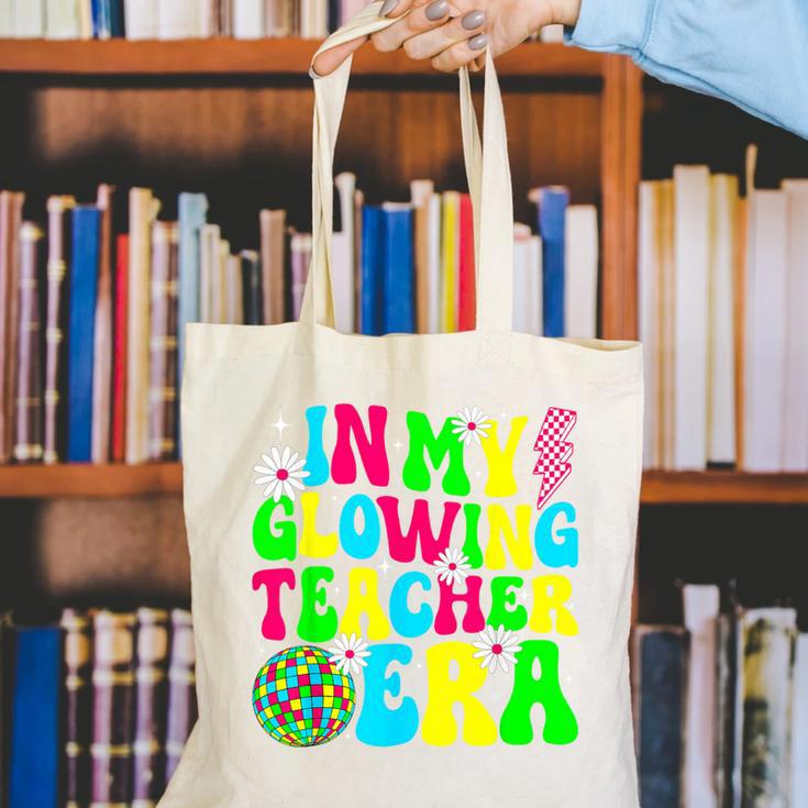 Retro Groovy In My Glowing Teacher Era Happy Teacher's Day Canvas Tote Bag, Groovy Teacher Tote Bags, funny gift Retro Groovy In My Glowing Teacher Era Happy Teacher's Day Canvas Tote Bag, Groovy Teacher Tote Bags, funny gift