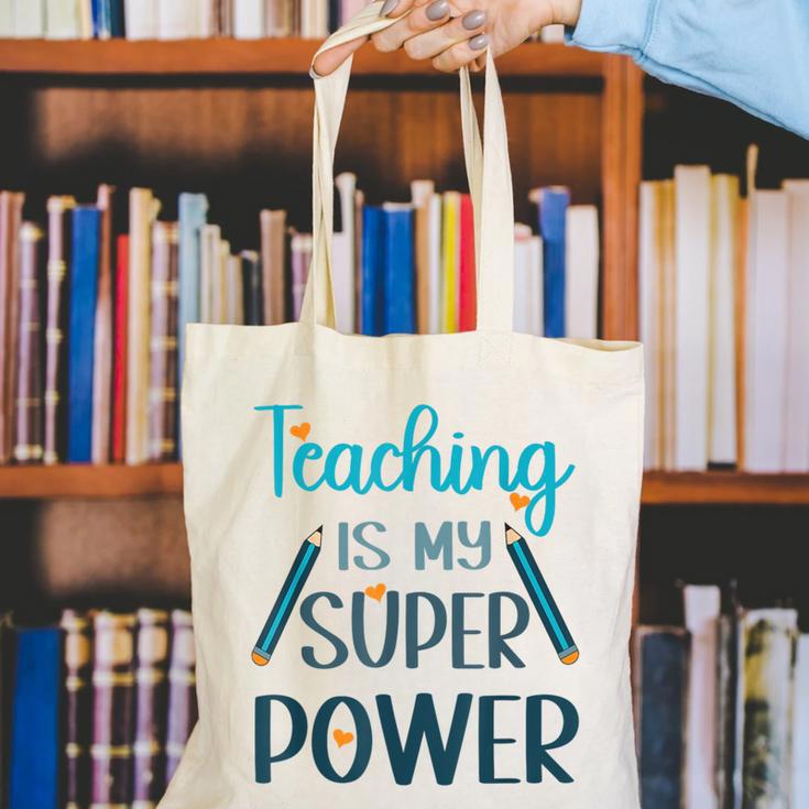 Retro Groovy Teaching Is My Super Power Teacher's Present Men Women Canvas Tote Bag, funny gift