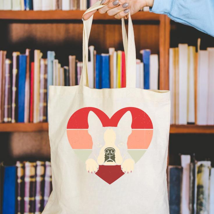Retro Heart Boston Terrier Dog Vintage Valentine Canvas Tote Bag, funny gift