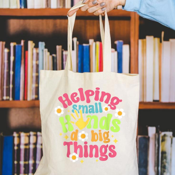 Retro Helping Small Hands Do Big Things Teacher Appreciation For Men Women Canvas Tote Bag, funny gift Retro Helping Small Hands Do Big Things Teacher Appreciation For Men Women Canvas Tote Bag, funny gift