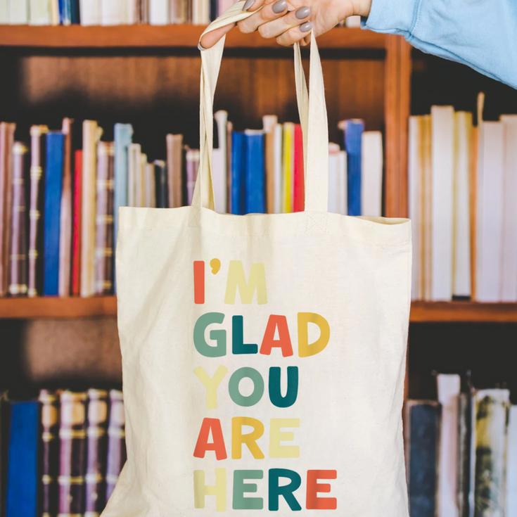 Retro I’m Glad You Are Here Women Men Teacher Canvas Tote Bag, funny gift Retro I’m Glad You Are Here Women Men Teacher Canvas Tote Bag, funny gift
