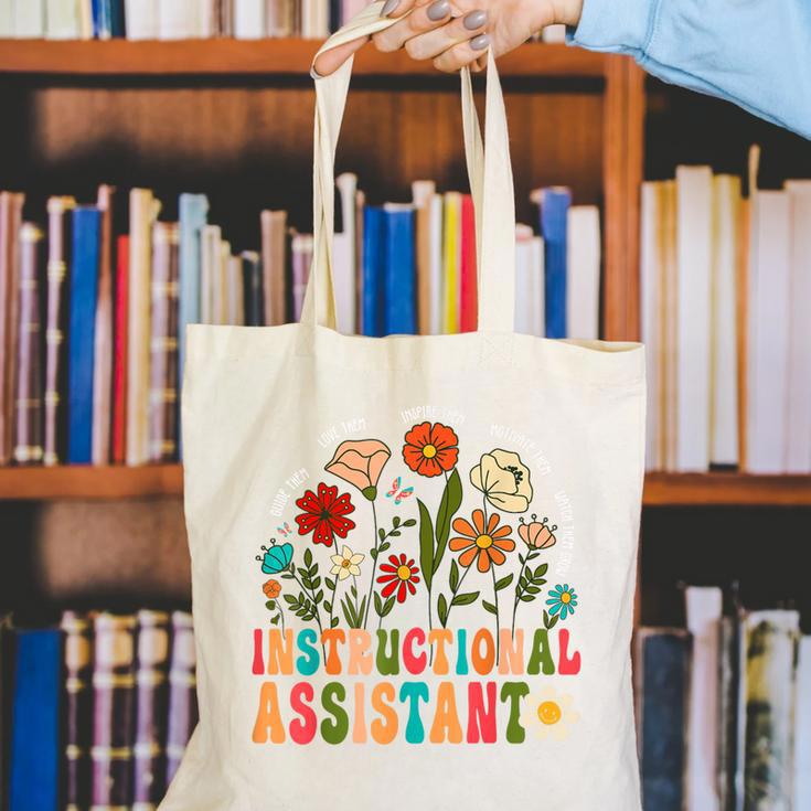 Retro Instructional Assistant Wildflowers Teacher Aide Canvas Tote Bag, funny gift Retro Instructional Assistant Wildflowers Teacher Aide Canvas Tote Bag, funny gift