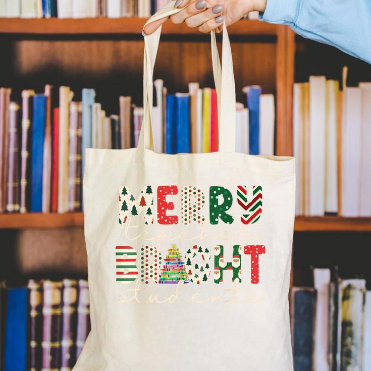 Retro Merry Teacher Bright Students Christmas Teacher Canvas Tote Bag, funny gift
