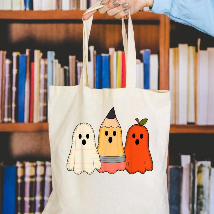 Retro Pencil Ghost Boo Spooky Teacher Halloween Costume Canvas Tote Bag, funny gift Retro Pencil Ghost Boo Spooky Teacher Halloween Costume Canvas Tote Bag, funny gift