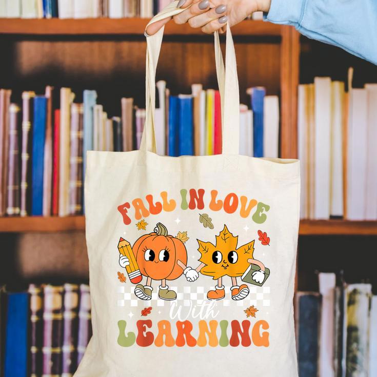Retro Pumpkin Fall In Love With Learning Autumn Teacher Canvas Tote Bag, funny gift Retro Pumpkin Fall In Love With Learning Autumn Teacher Canvas Tote Bag, funny gift