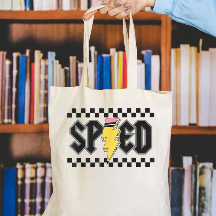 Retro SPED Teacher Pencil Lightning Bolt Back To School Canvas Tote Bag, funny gift