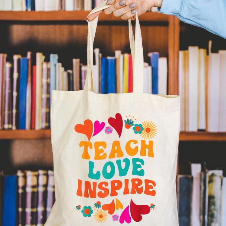 Retro Teach Love Inspire Back To School Teachers Canvas Tote Bag, funny gift Retro Teach Love Inspire Back To School Teachers Canvas Tote Bag, funny gift