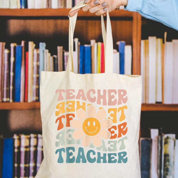 Retro Teacher Daisy Colorful Elementary School Teacher Canvas Tote Bag, funny gift Retro Teacher Daisy Colorful Elementary School Teacher Canvas Tote Bag, funny gift
