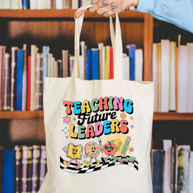 Retro Teaching Future Leaders Groovy Teacher Back To School Canvas Tote Bag, Groovy Teacher Tote Bags, Future Teacher Tote Bags, funny gift