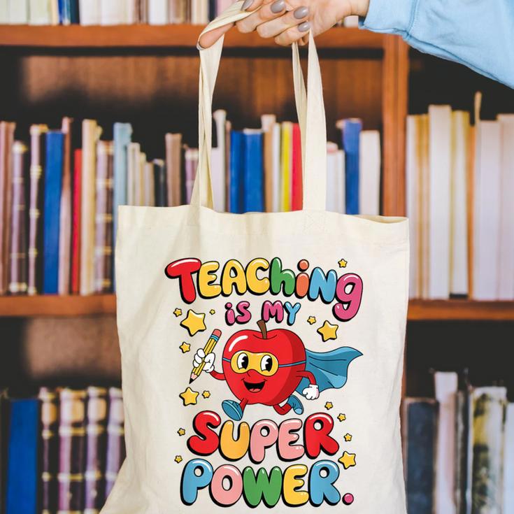 Retro Teaching Is My Superpower Apple Teacher Appreciation Canvas Tote Bag, funny gift Retro Teaching Is My Superpower Apple Teacher Appreciation Canvas Tote Bag, funny gift