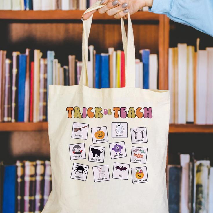 Retro Trick Or Treat Halloween Special Education Teacher Canvas Tote Bag, funny gift