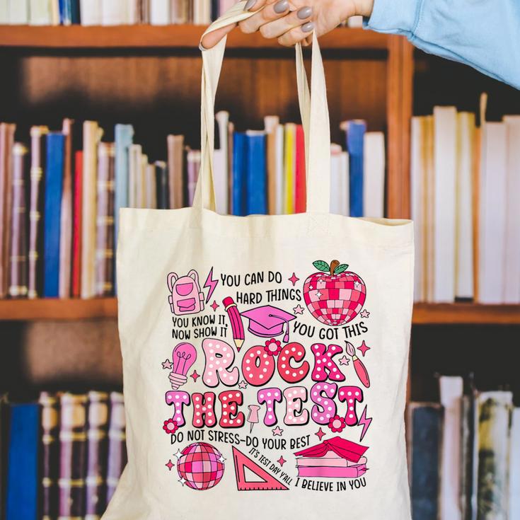 Rock The Test Testing Day Don't Stress Do Your Best Teacher For Men Women Girls Kids Canvas Tote Bag, funny gift Rock The Test Testing Day Don't Stress Do Your Best Teacher For Men Women Girls Kids Canvas Tote Bag, funny gift