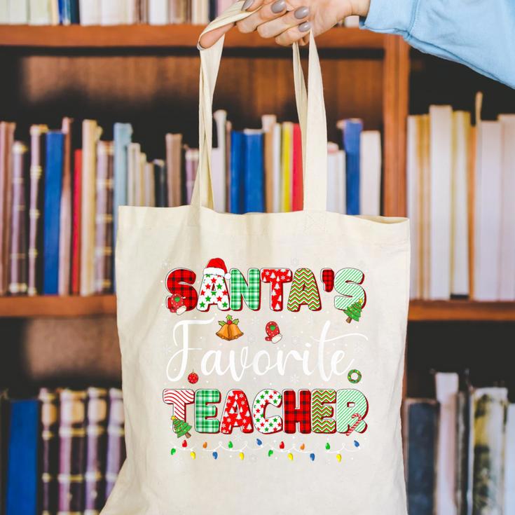 Santas Favorite Teacher Christmas Matching Xmas Men Women Canvas Tote Bag, funny gift