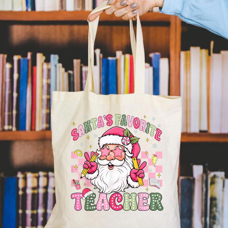 Santa's Favorite Teacher Groovy Christmas Teacher Boys Girls Canvas Tote Bag, Groovy Teacher Tote Bags, funny gift Santa's Favorite Teacher Groovy Christmas Teacher Boys Girls Canvas Tote Bag, Groovy Teacher Tote Bags, funny gift