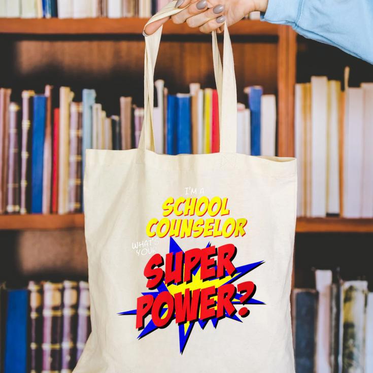 School Counselor Teacher Superhero Superpower Comic Book Canvas Tote Bag, funny gift