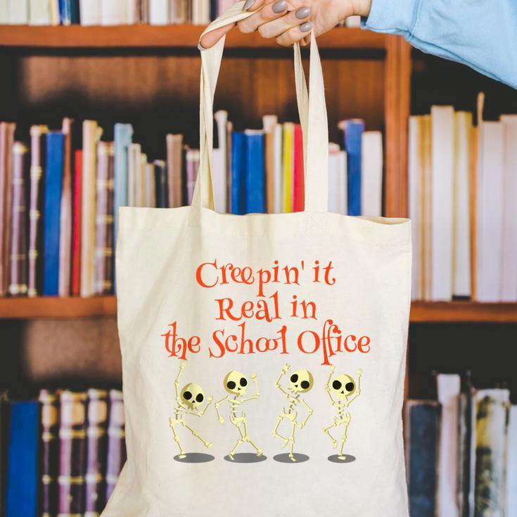 School Office Clerk Creepin' It Real HALLOWEEN Teacher Shirt Canvas Tote Bag, funny gift School Office Clerk Creepin' It Real HALLOWEEN Teacher Shirt Canvas Tote Bag, funny gift