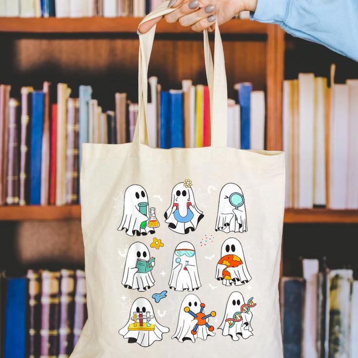 Science Teacher Ghost Laboratory Halloween Teacher Canvas Tote Bag, Science Teacher Tote Bags, funny gift
