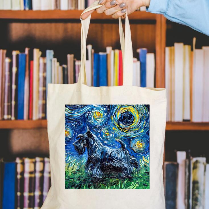 Scottish Terrier Starry Night Scotty Dog Art By Aja Canvas Tote Bag, funny gift
