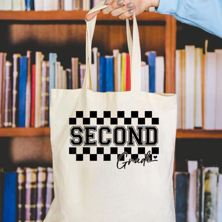 Second Grade Checkered Teacher 1st Day Back To School Women Canvas Tote Bag, funny gift