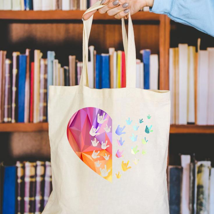 Sign Language Heart ASL For Deaf Teacher Canvas Tote Bag, funny gift Sign Language Heart ASL For Deaf Teacher Canvas Tote Bag, funny gift