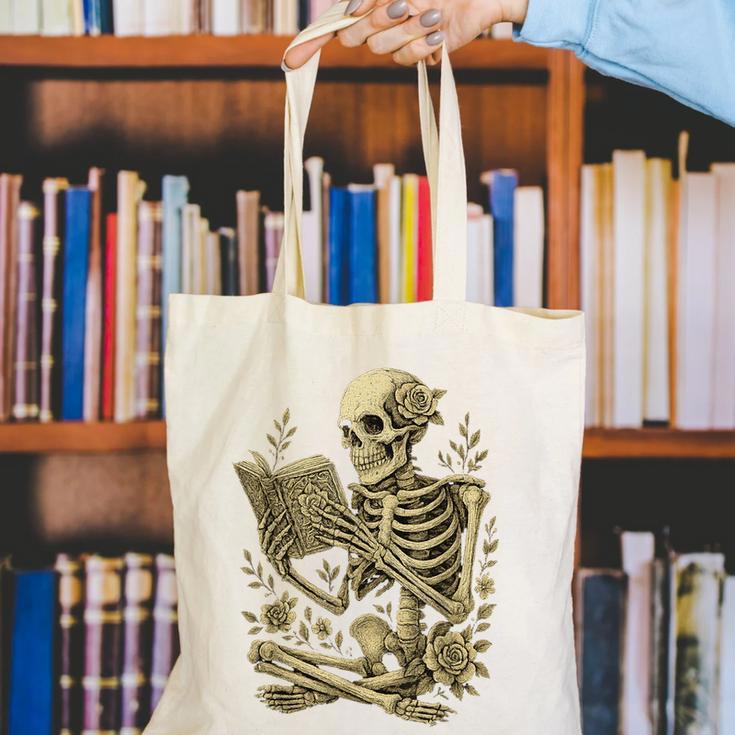 Skeleton Book Floral Skull Halloween Teacher Costume Canvas Tote Bag, funny gift Skeleton Book Floral Skull Halloween Teacher Costume Canvas Tote Bag, funny gift