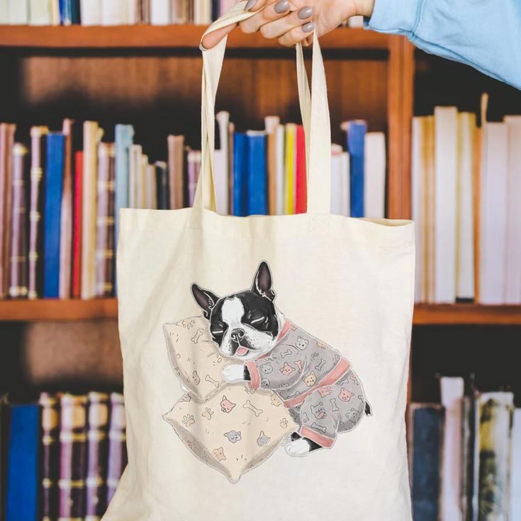 Sleepy Boston Terrier Pajama Men Women Kids Canvas Tote Bag, funny gift