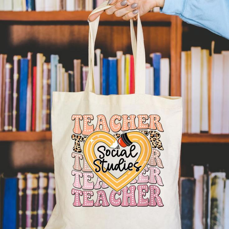 Social Studies Teacher Pencil Heart Leopard Back To School Canvas Tote Bag, funny gift Social Studies Teacher Pencil Heart Leopard Back To School Canvas Tote Bag, funny gift