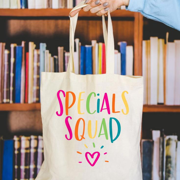 Specials Squad Art Music PE Tech Gym Teacher Team Canvas Tote Bag, Pe Teacher Tote Bags, funny gift