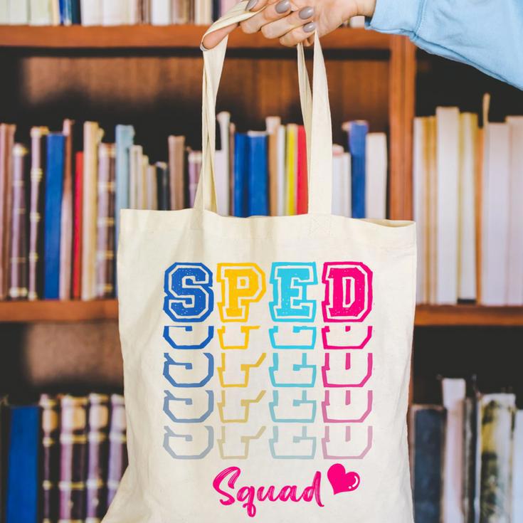 SPED Squad Proud Special Education Para Teacher Colorful Canvas Tote Bag, funny gift SPED Squad Proud Special Education Para Teacher Colorful Canvas Tote Bag, funny gift