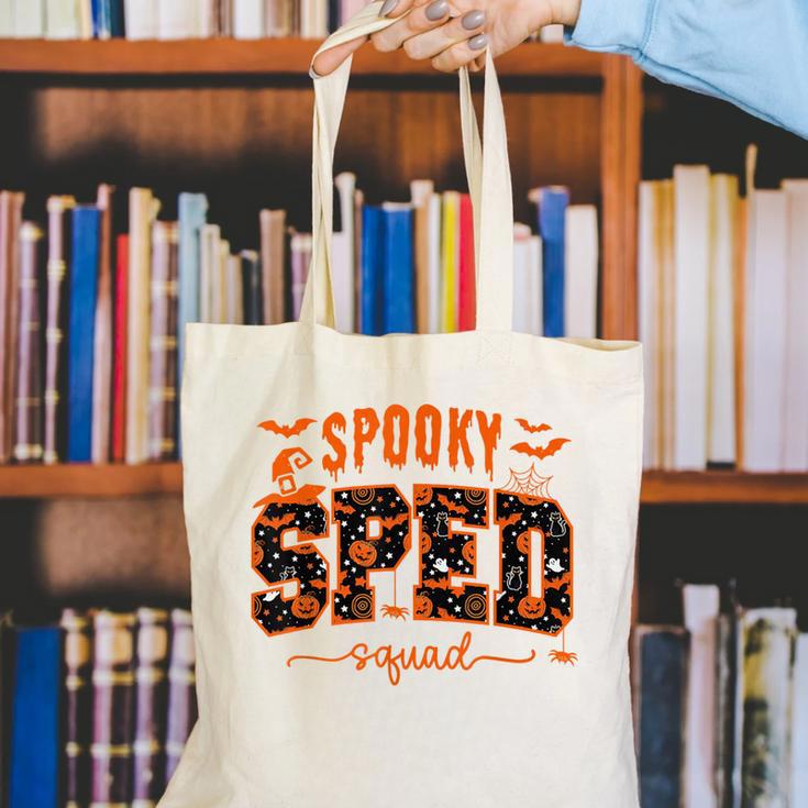 Sped Squad Team Special Education Teacher Halloween Canvas Tote Bag, funny gift