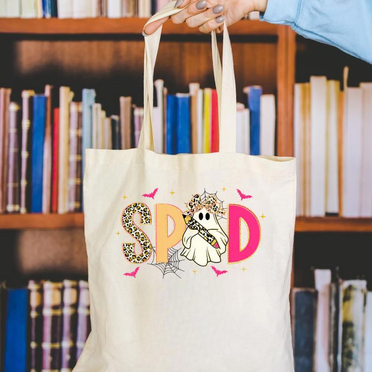 Sped Teacher Halloween Ghost Special Education Preppy Fall Canvas Tote Bag, funny gift Sped Teacher Halloween Ghost Special Education Preppy Fall Canvas Tote Bag, funny gift