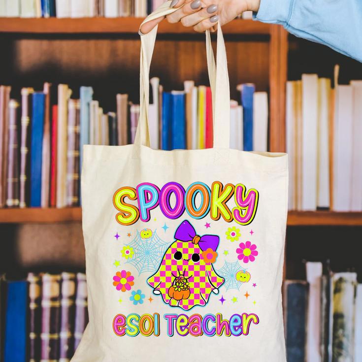 Spooky ESOL Teacher Halloween ESOL Teaching Coquette Canvas Tote Bag, funny gift Spooky ESOL Teacher Halloween ESOL Teaching Coquette Canvas Tote Bag, funny gift