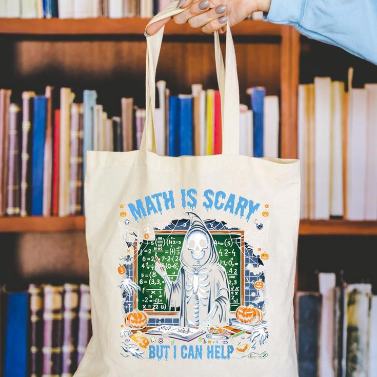 Spooky Halloween Math Teacher Canvas Tote Bag, funny gift