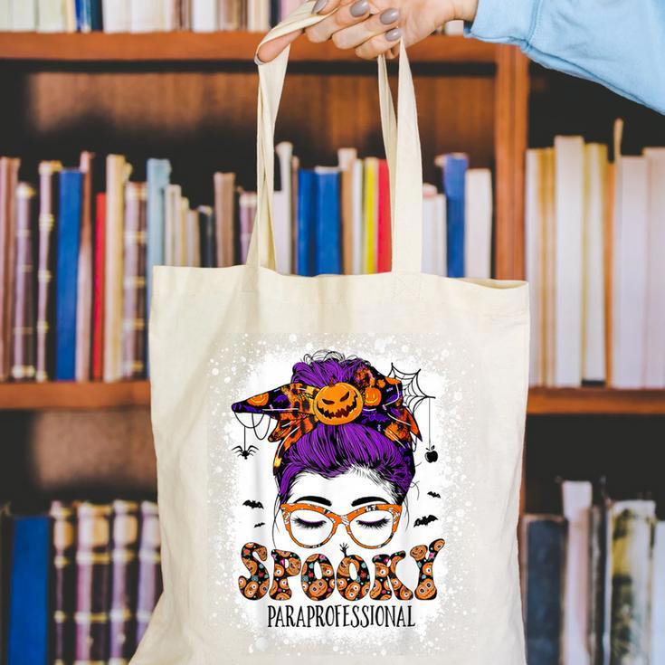 Spooky Paraprofessional Life Halloween Messy Bun Teacher For Men Women Canvas Tote Bag, funny gift Spooky Paraprofessional Life Halloween Messy Bun Teacher For Men Women Canvas Tote Bag, funny gift