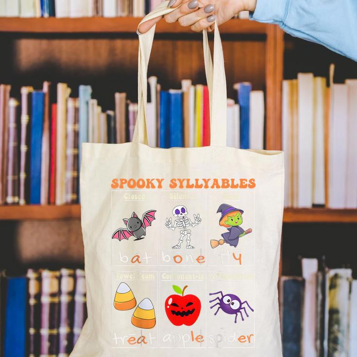 Spooky Syllables Halloween Teacher Student Education Canvas Tote Bag, funny gift Spooky Syllables Halloween Teacher Student Education Canvas Tote Bag, funny gift