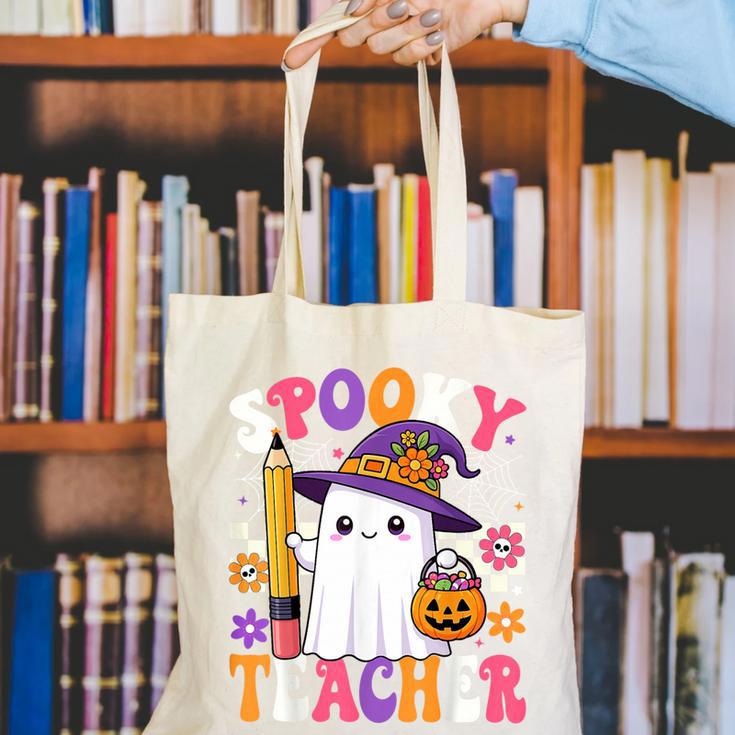 Spooky Teacher Ghost Pencil Teach Halloween Teacher Canvas Tote Bag, funny gift