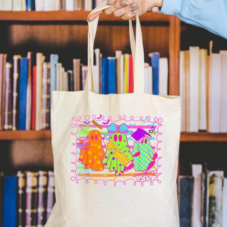 Spooky Teacher Halloween Ghost Fall Autumn Season Women Canvas Tote Bag, funny gift Spooky Teacher Halloween Ghost Fall Autumn Season Women Canvas Tote Bag, funny gift