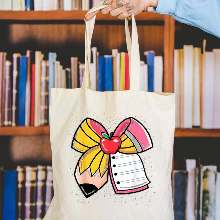 Student Teacher Coquette Bow Pencil Back To School First Day Canvas Tote Bag, funny gift Student Teacher Coquette Bow Pencil Back To School First Day Canvas Tote Bag, funny gift