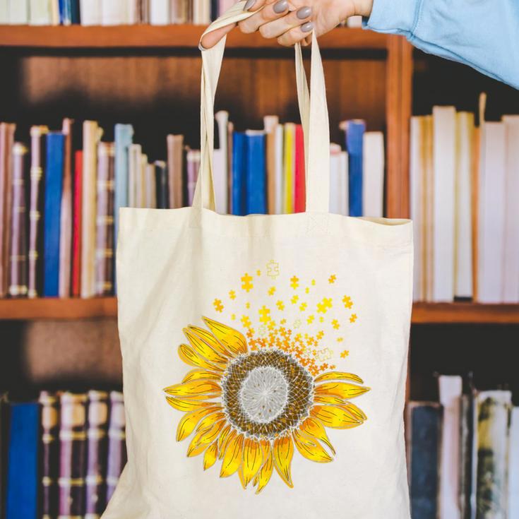 Sunflower Puzzle Pieces Autism Awareness For Mom Teacher For Women Canvas Tote Bag, funny gift