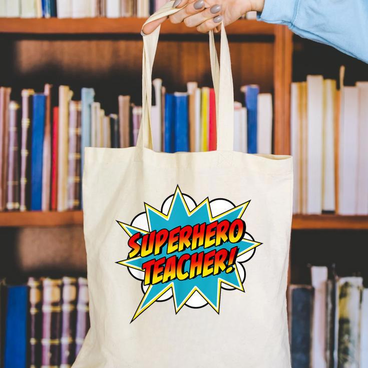 Superhero Teacher Retro Comic Teaching Superpower Canvas Tote Bag, funny gift