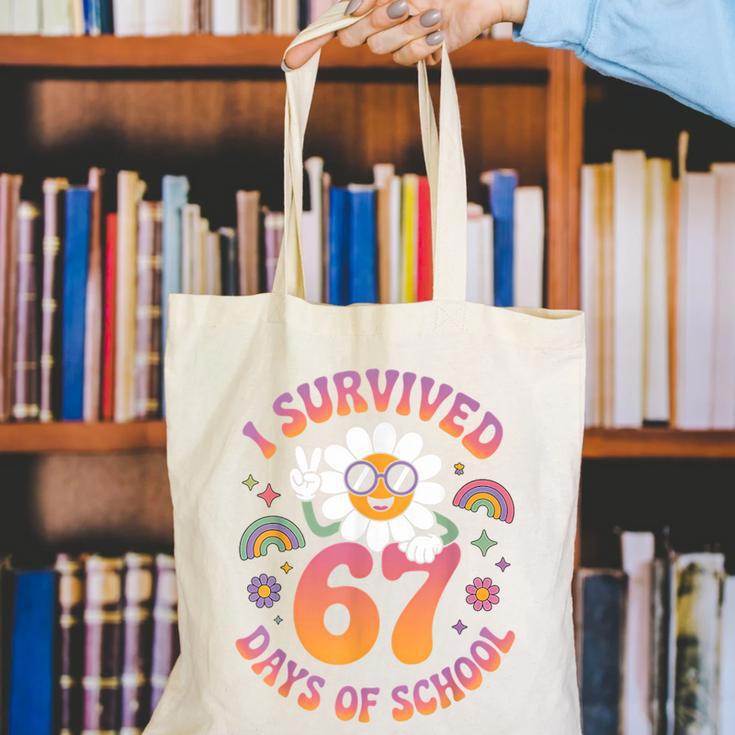 I Survived 67 Days Of School Groovy Retro Teachers Girls Canvas Tote Bag, funny gift I Survived 67 Days Of School Groovy Retro Teachers Girls Canvas Tote Bag, funny gift