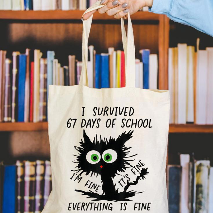 I Survived 67 Days Of School Teachers Students Humor Canvas Tote Bag, funny gift I Survived 67 Days Of School Teachers Students Humor Canvas Tote Bag, funny gift
