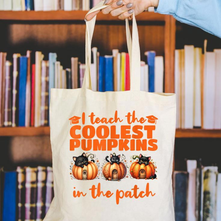 I Teach The Cutest Pumpkins Halloween Teacher Cat Lover Canvas Tote Bag, funny gift I Teach The Cutest Pumpkins Halloween Teacher Cat Lover Canvas Tote Bag, funny gift