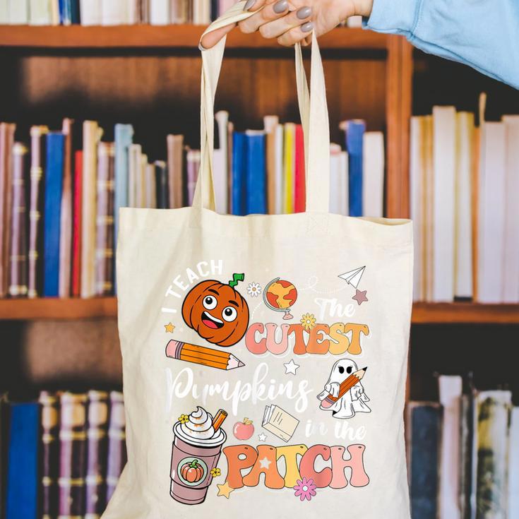 I Teach The Cutest Pumpkins In The Patch Halloween Teacher Canvas Tote Bag, funny gift